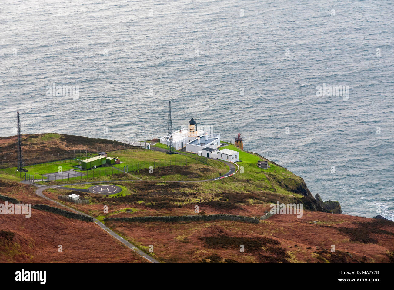 An aerial view of the Mull of Kintyre Lighthouse, Argyll and Bute, Scotland. 28 December 2006 Stock Photo