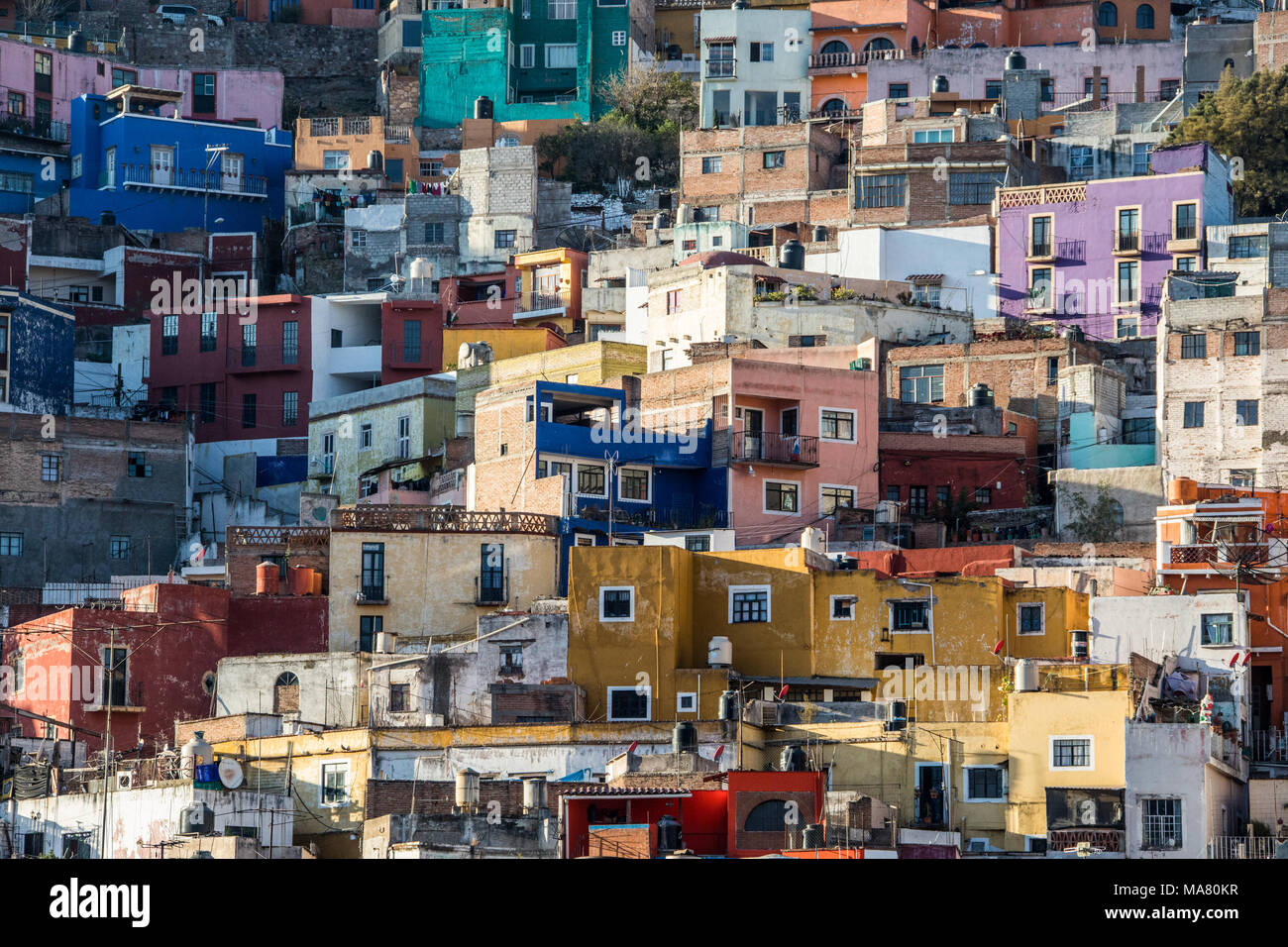 Hillside homes, Guanajuato,, Mexico Stock Photo