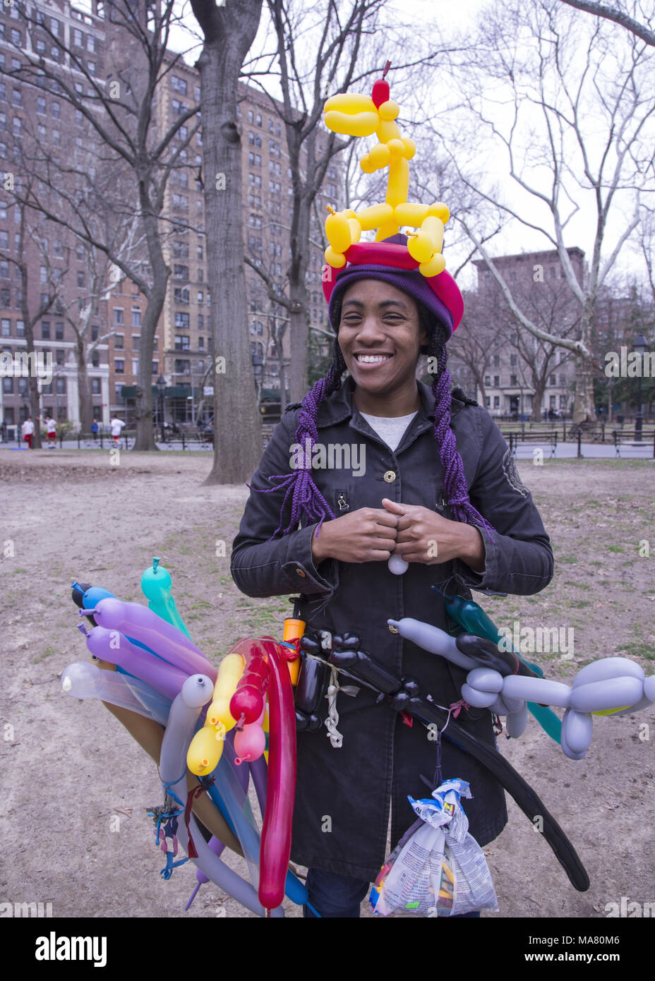Balloon artist sells her creations mainly for kids on Washington Square,  New York City Stock Photo - Alamy