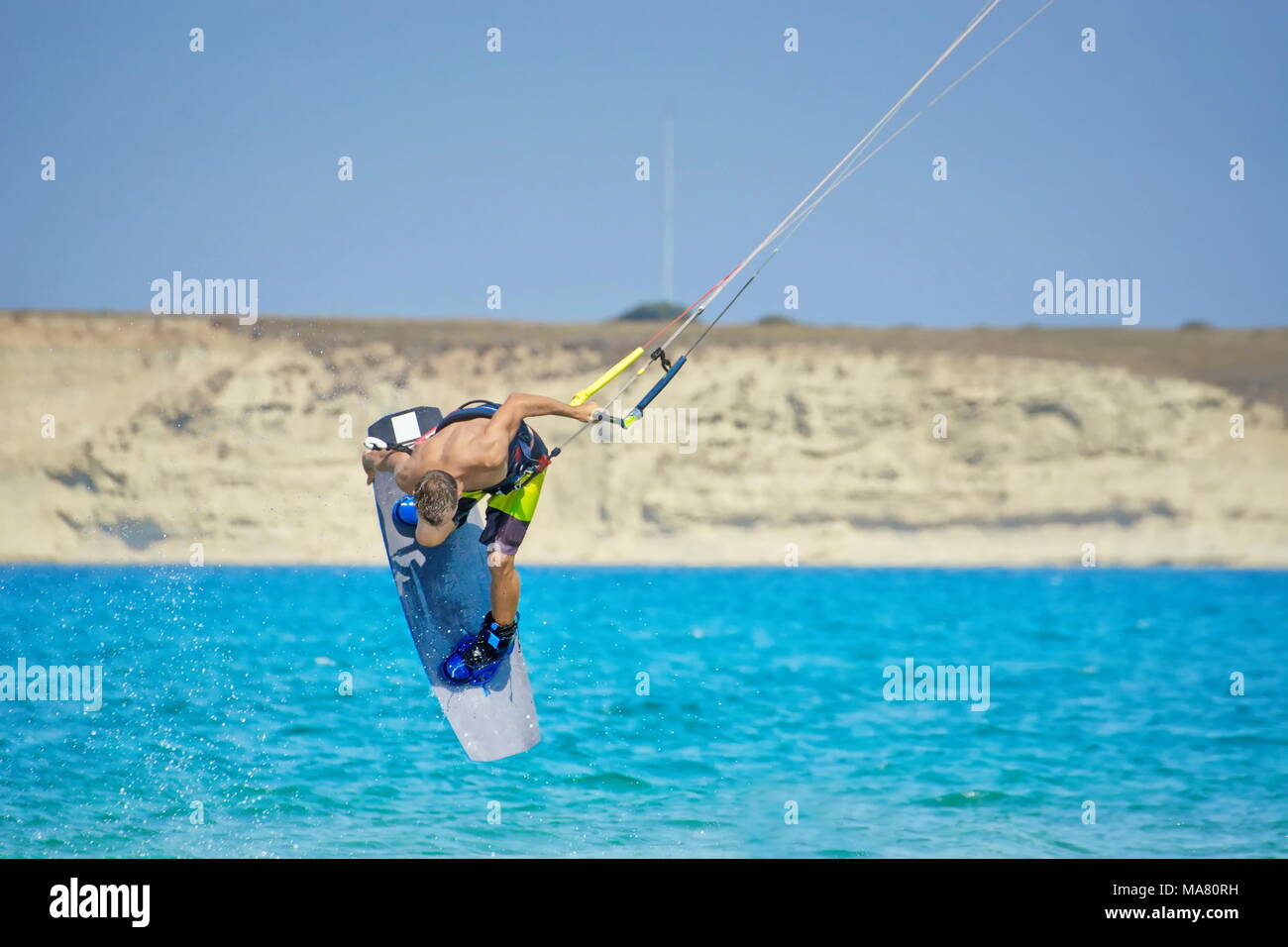 Athlete Kitesurfer Kite Surfer Perhorming Kite Jump Tricks Athlete Kitesurfer Kite Surfer Perhorming Kite Jump Tricks