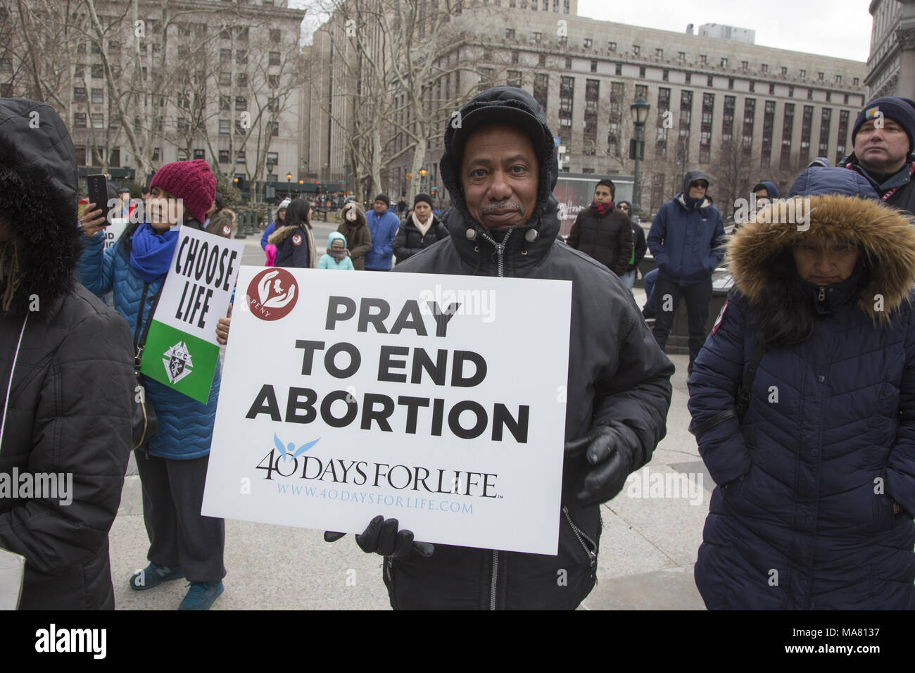 International Gift Of Life annual rally and walk of  Pro-Life groups & individuals took place on Palm Sunday March 24, 2018 in lower Manhattan. Stock Photo