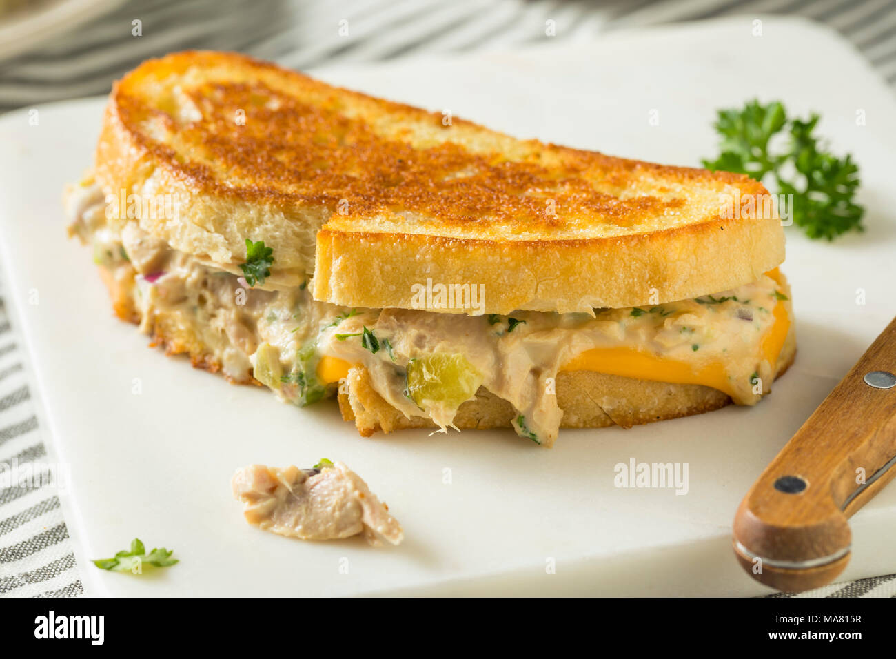 Homemade Toasted Tuna Melt Sandwich Ready to Eat Stock Photo