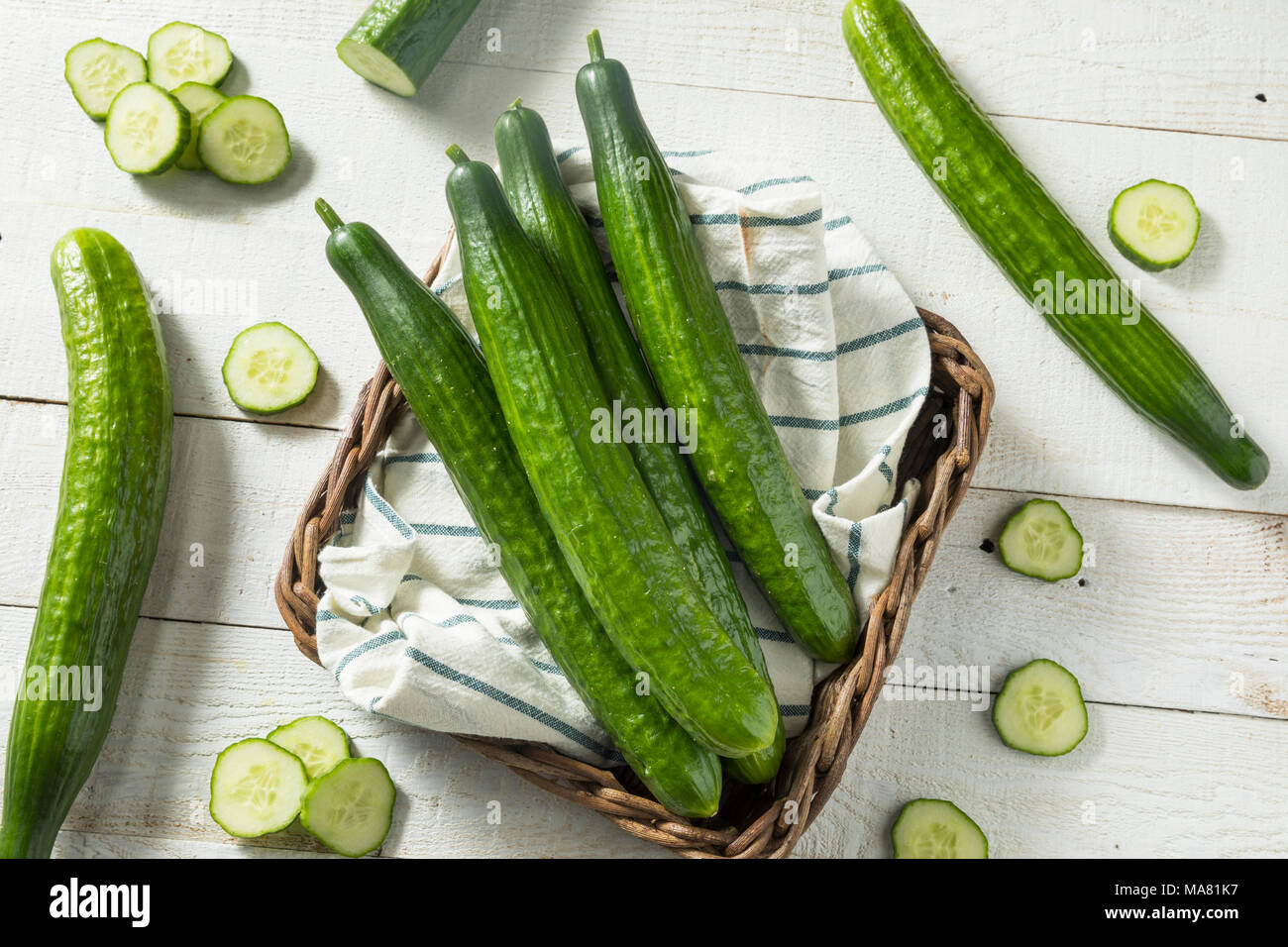 Healthy Organic Green English Cucumbers Ready to Eat Stock Photo Alamy