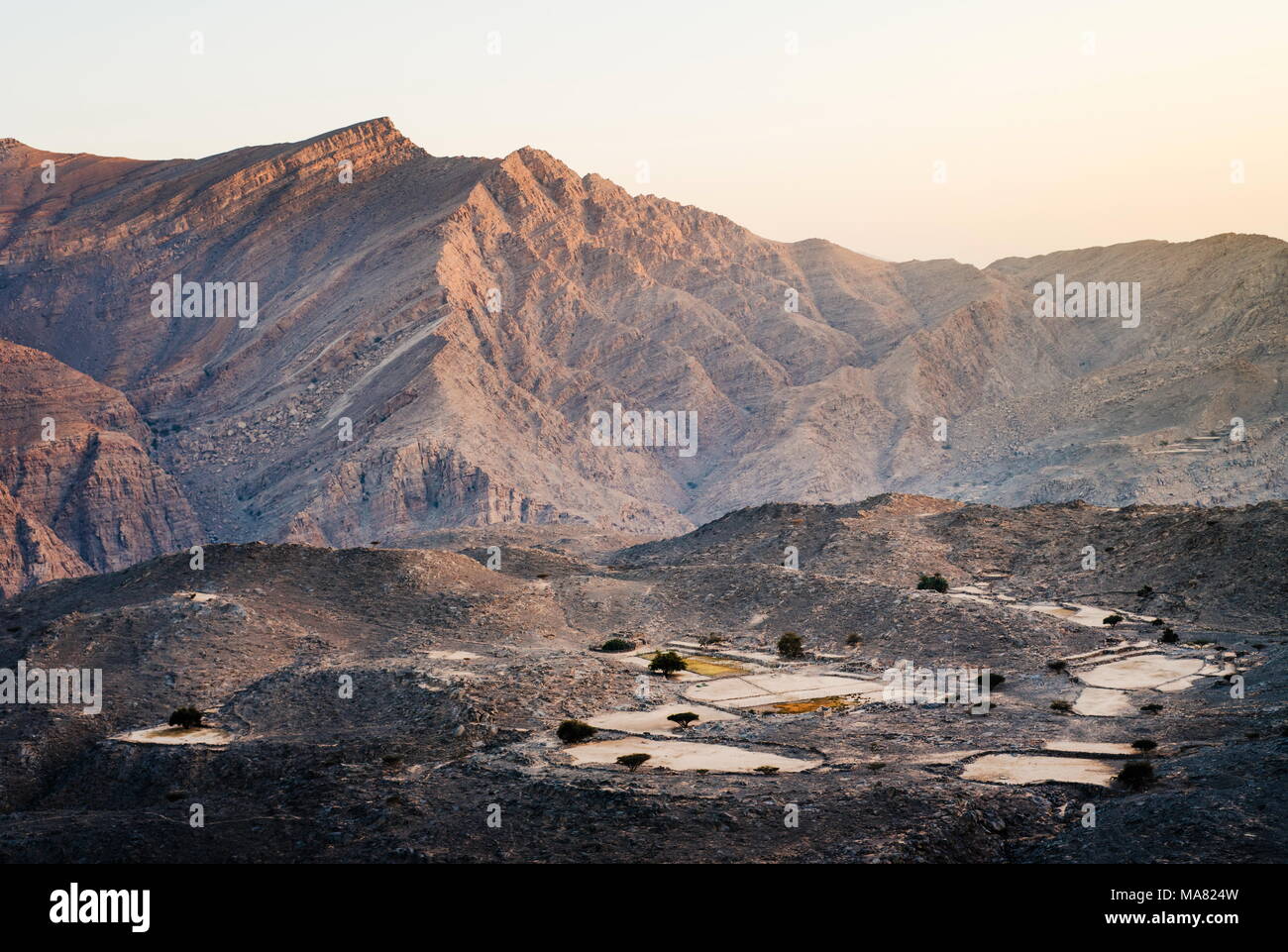 Stunning desert mountain scenery of Jabal Jais in the United Arab Emirates Stock Photo