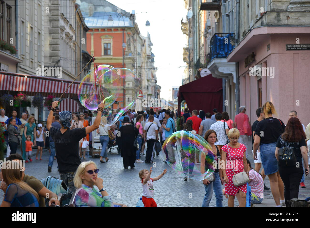 Summer in the beautiful old town of Lviv / Lemberg Stock Photo