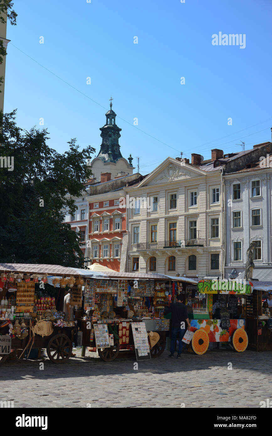Summer in the beautiful old town of Lviv / Lemberg Stock Photo