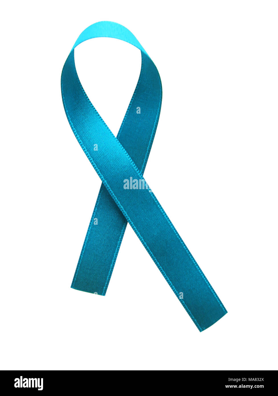 Prostate cancer ribbon awareness. Disease symbol. Light blue ribbon and Silhouette Light blue ribbon isolated on white background. Clipping Path inclu Stock Photo