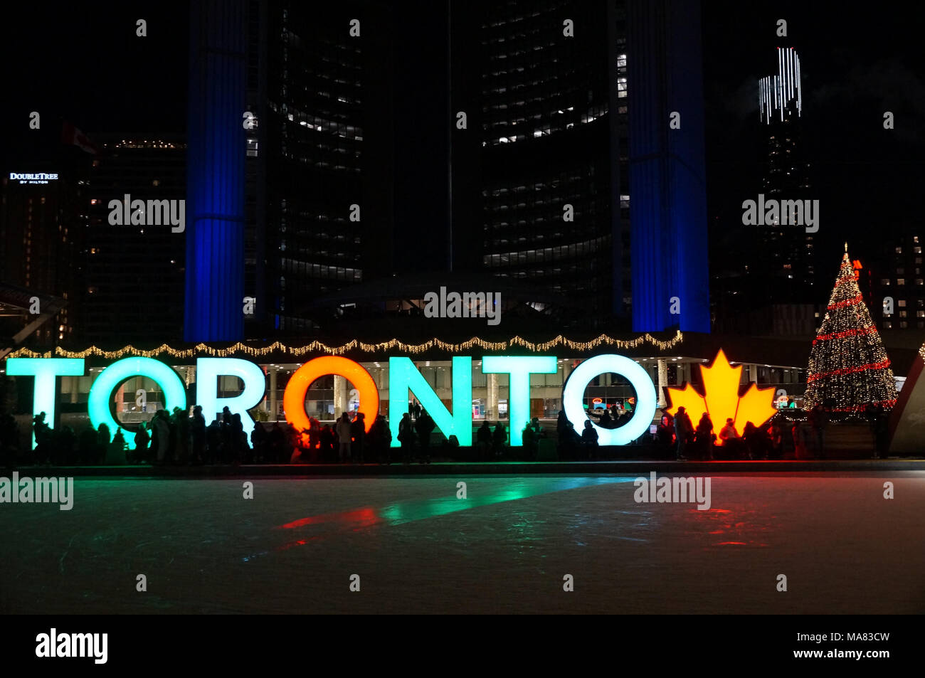 TORONTO, CANADA - 2018-01-01 : Night view across the brightly ...
