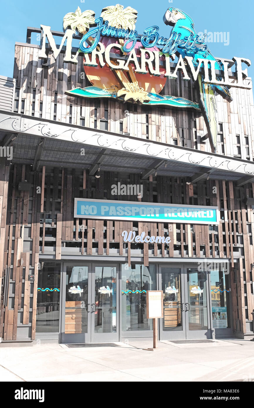 Jimmy Buffet's Margaritaville is one of many entertainment businesses in the Flats district of Cleveland, Ohio, USA. Stock Photo