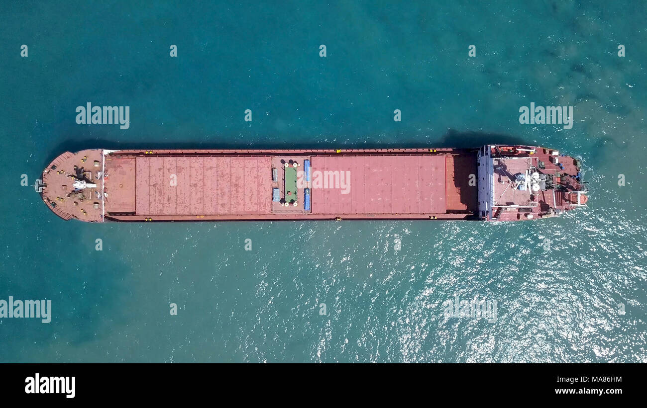 General cargo ship at sea - Aerial image Stock Photo
