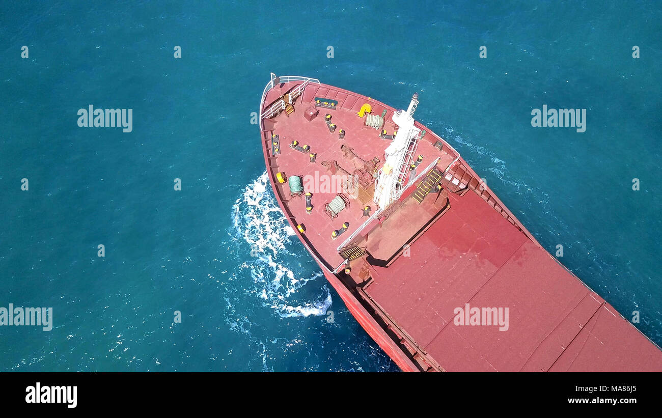 General cargo ship at sea - Aerial image Stock Photo