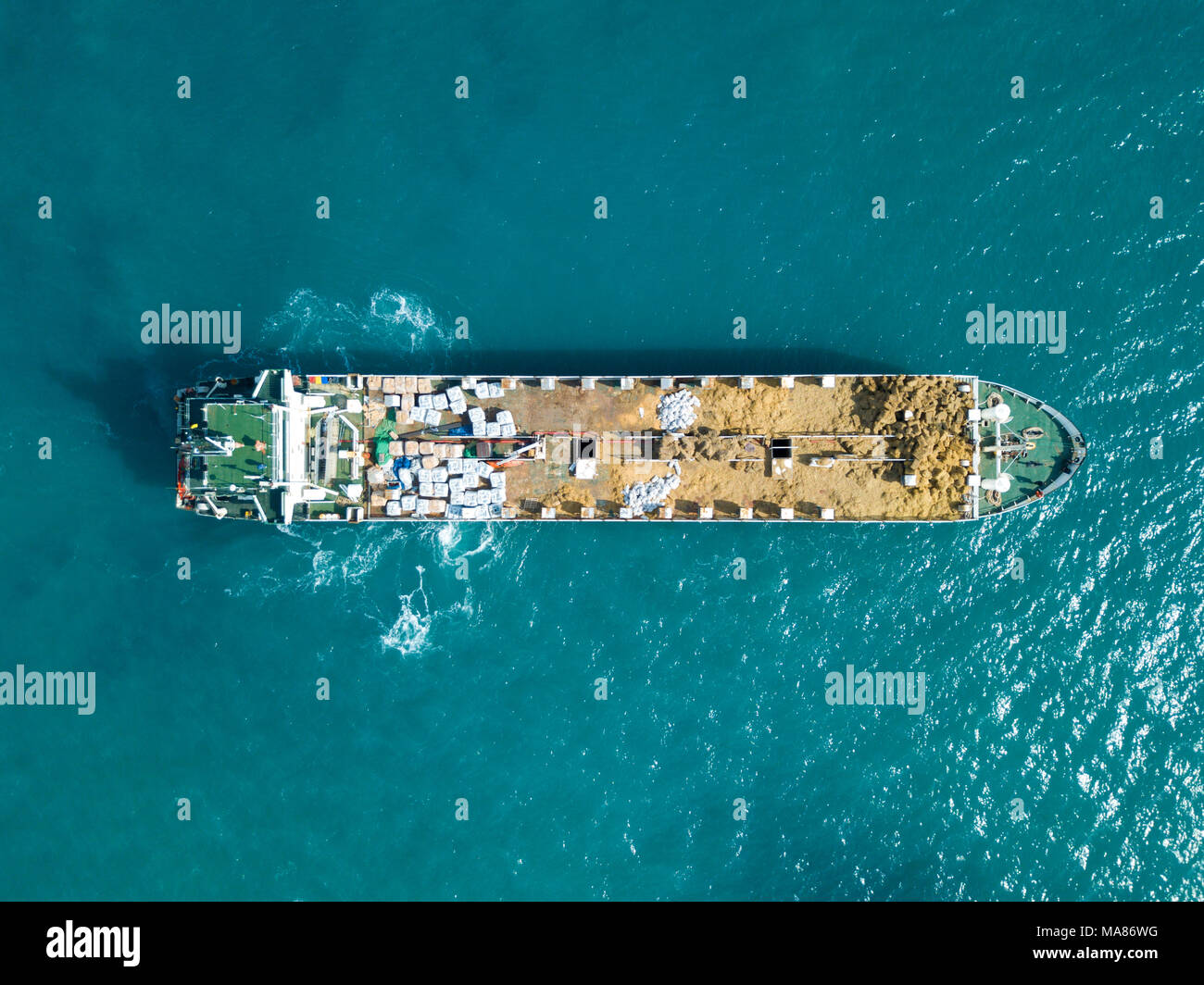 Aerial fimage of a Medium size Livestock carrier cruising slowly in the Mediterranean sea Stock Photo