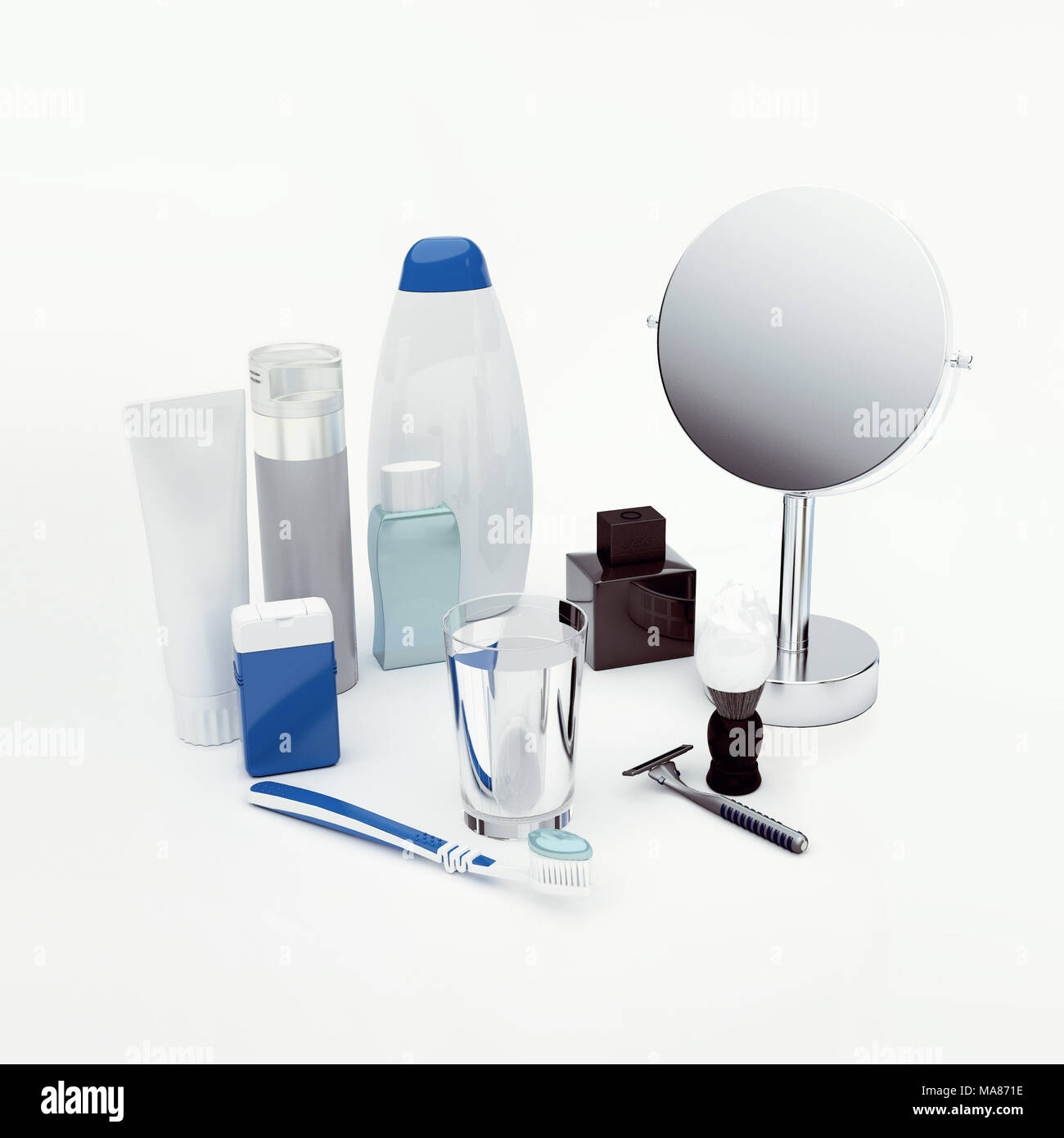 Morning hygiene set. Men's accessories for shaving and teeth brushing