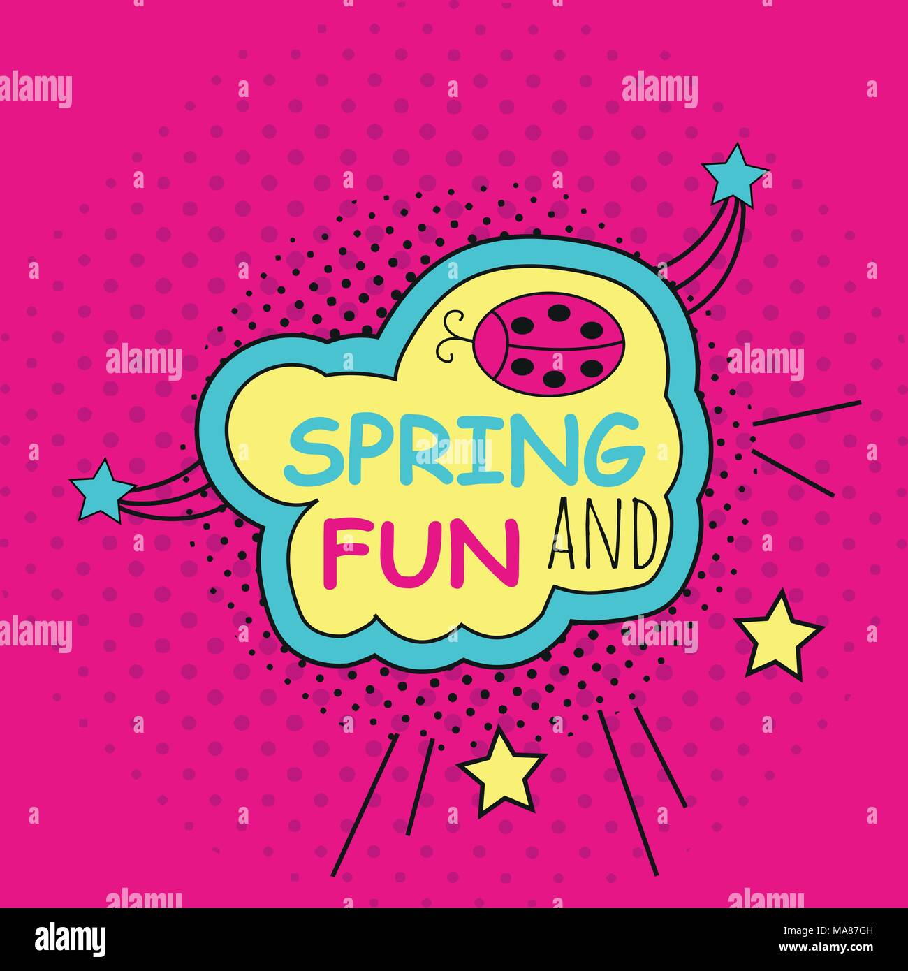 Spring Comp Decal Spring sticker, badge with text, label. Pop art object on a color ...