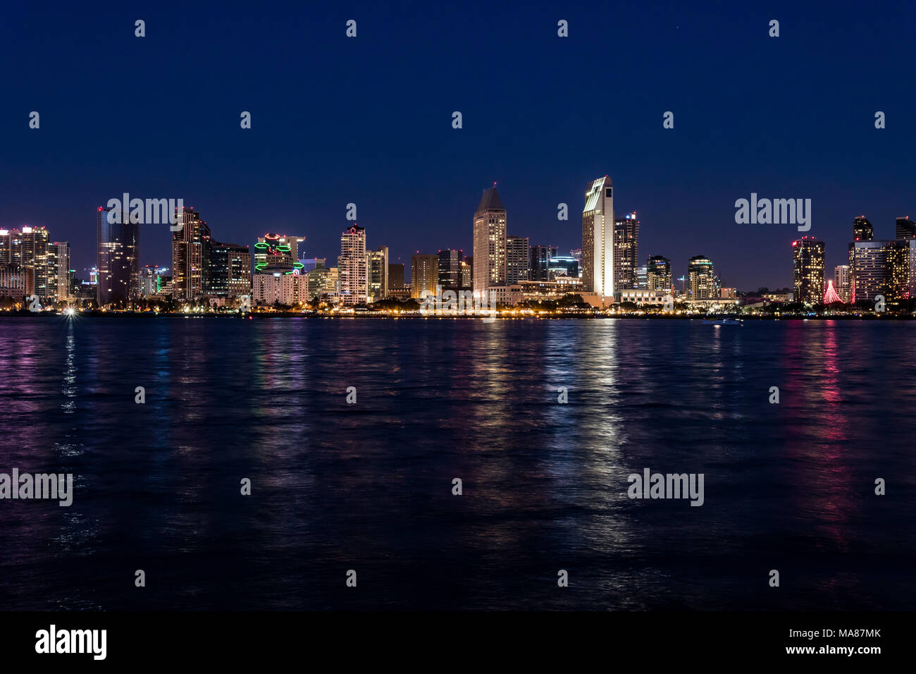 San diego night skyline hires stock