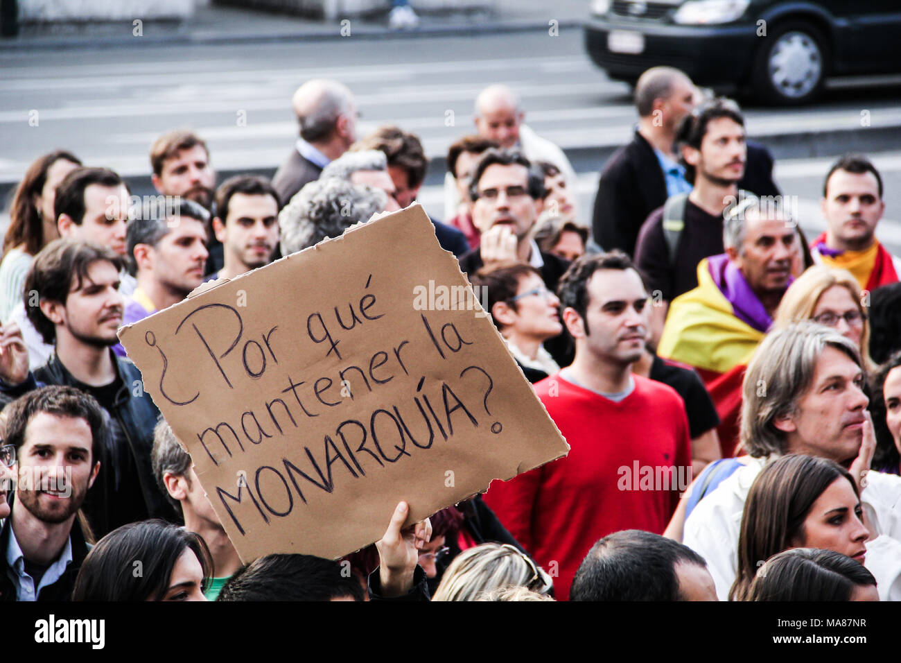 BRUSSELS, BELGIUM, 3 June 2014: Spanish community in Belgium protesting against the Spanish Monarchy Stock Photo