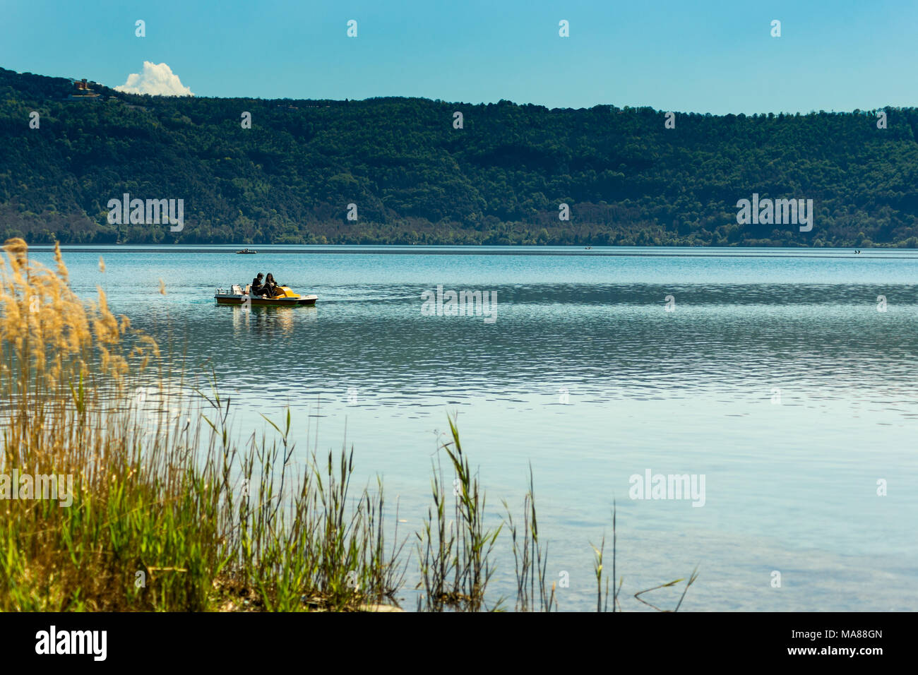 Lago Albano (Rome, Italy) - Paddleboat in the lake Stock Photo