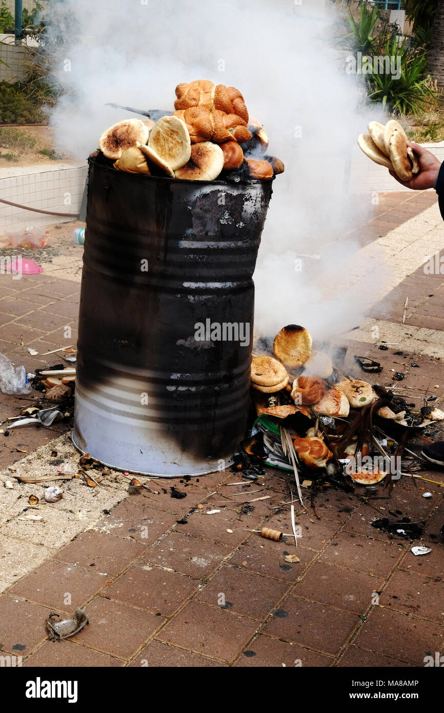 Chametz Burn at Jewish Passover burning bread and foods not Kosher