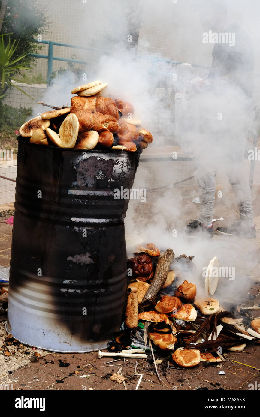 Chametz Burn at Jewish Passover burning bread and foods not Kosher