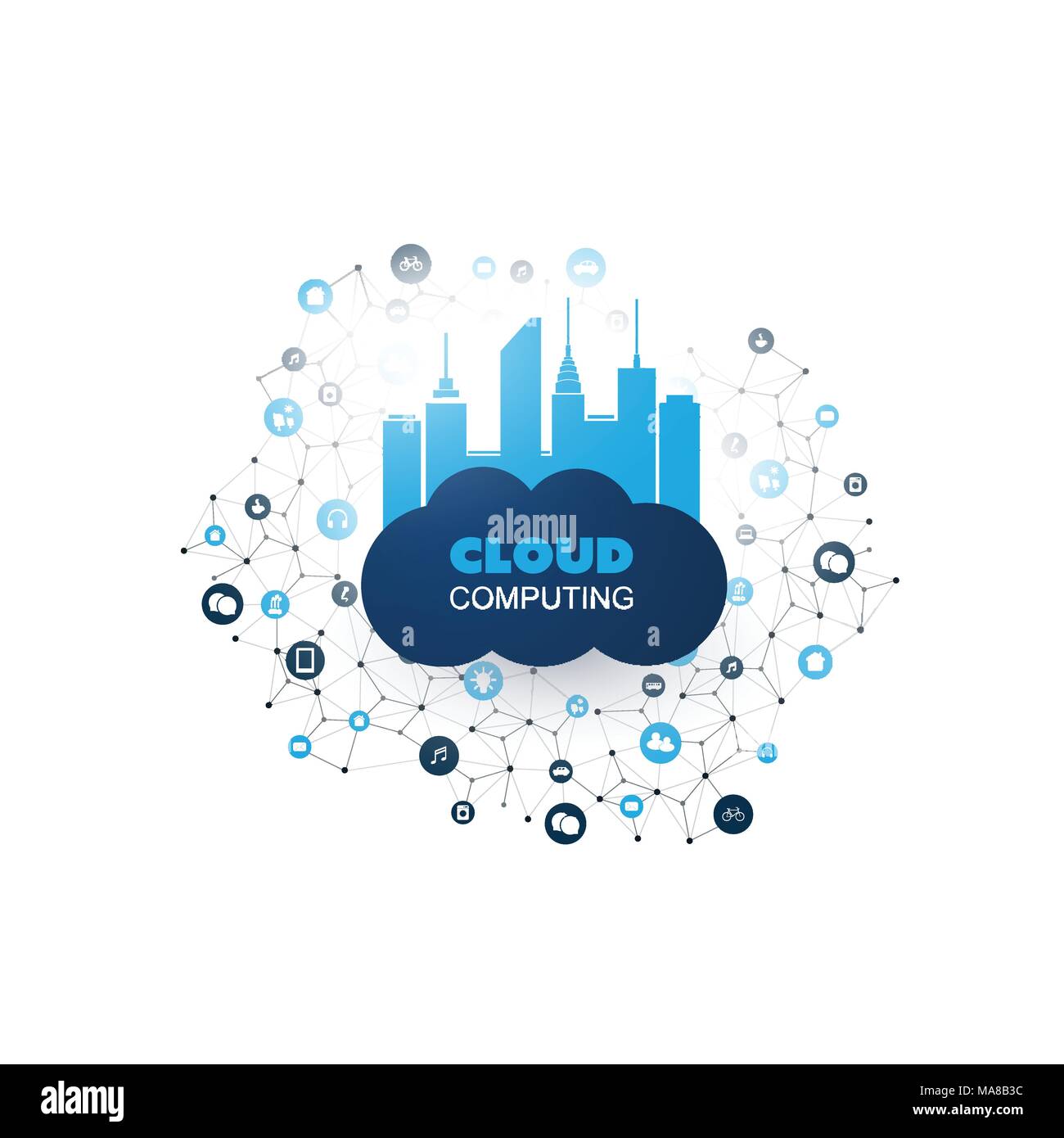 Cloud Computing Design Concept with Mesh, Connected Icons Representing ...