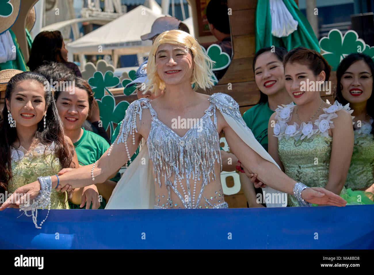 Thailand man amusingly dressed as a woman Stock Photo