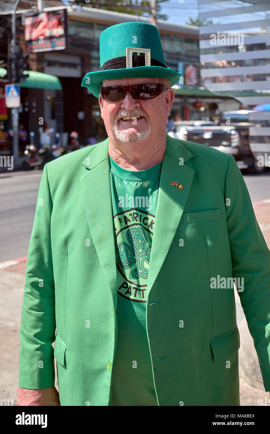 St. Patrick's Day. Derrick Kane. Elderly Irish man dressed in green. Stock Photo