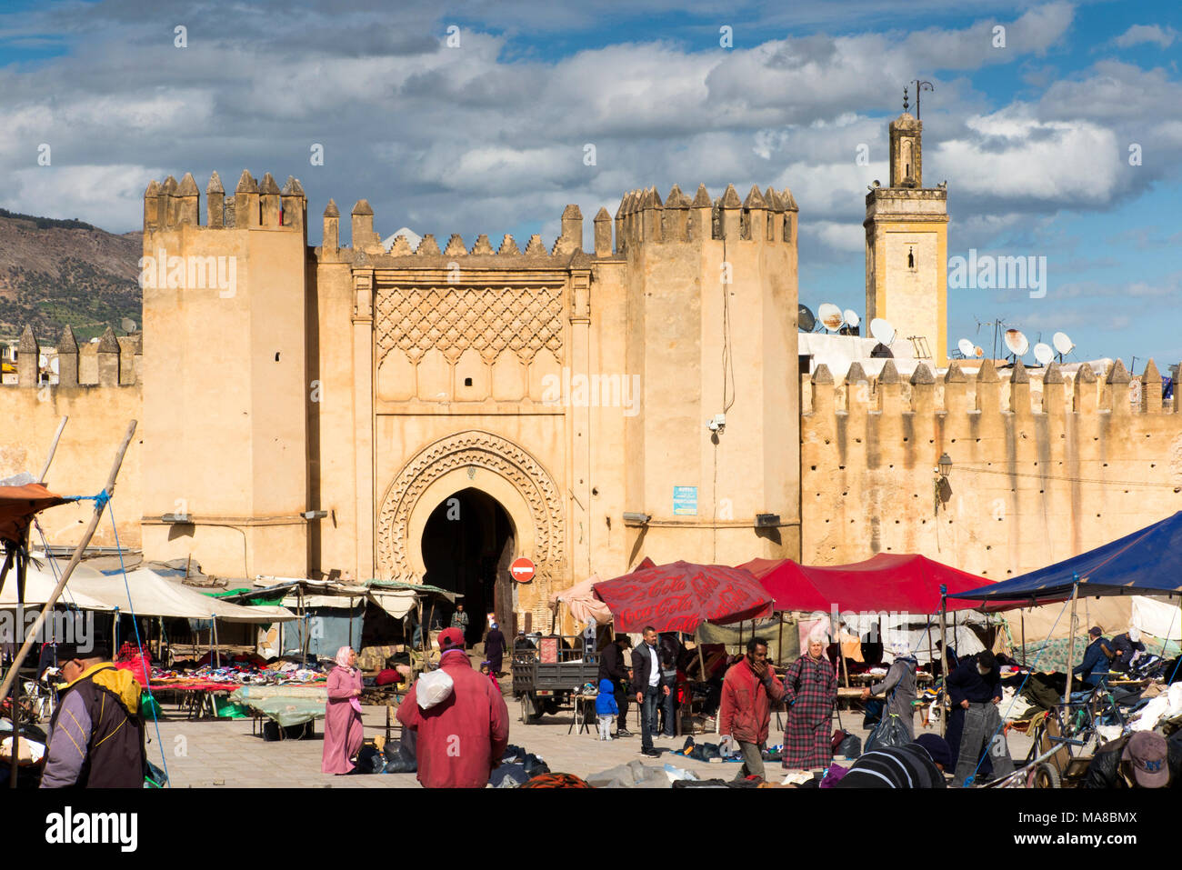 Morocco, Fes, Medina, small market at gate to Kasbah an Nouar Stock Photo