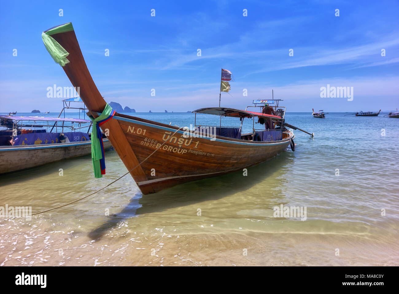 Krabi beach Thailand. Longtail boat, Traditional Thailand long tail boat. Ao Nang beach Krabi Thailand Southeast Asia Stock Photo
