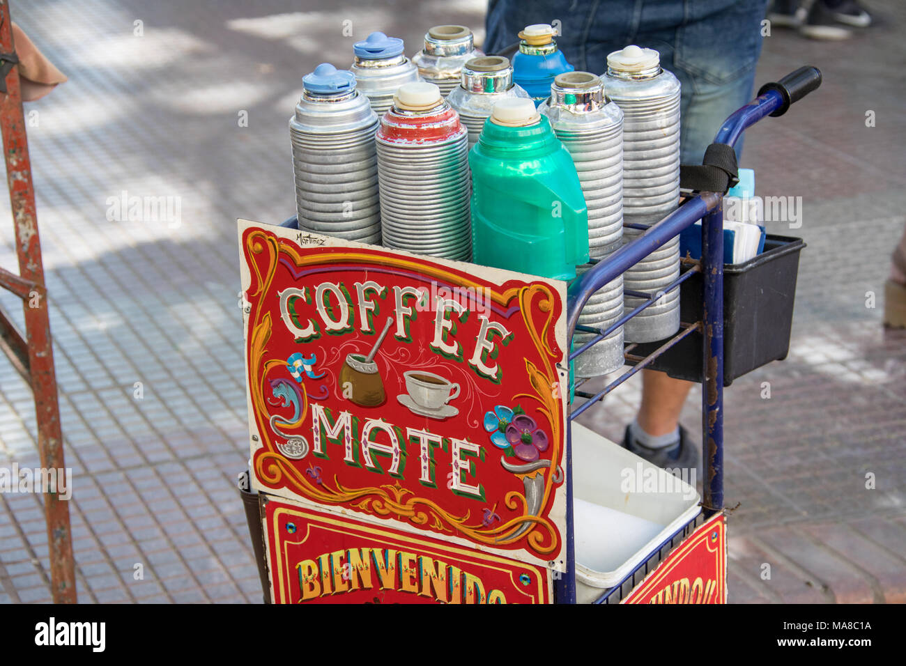 Coffe and Mate vendor at Feria de San Telmo, Sunday Market, Buenos Aires, Argentina Stock Photo