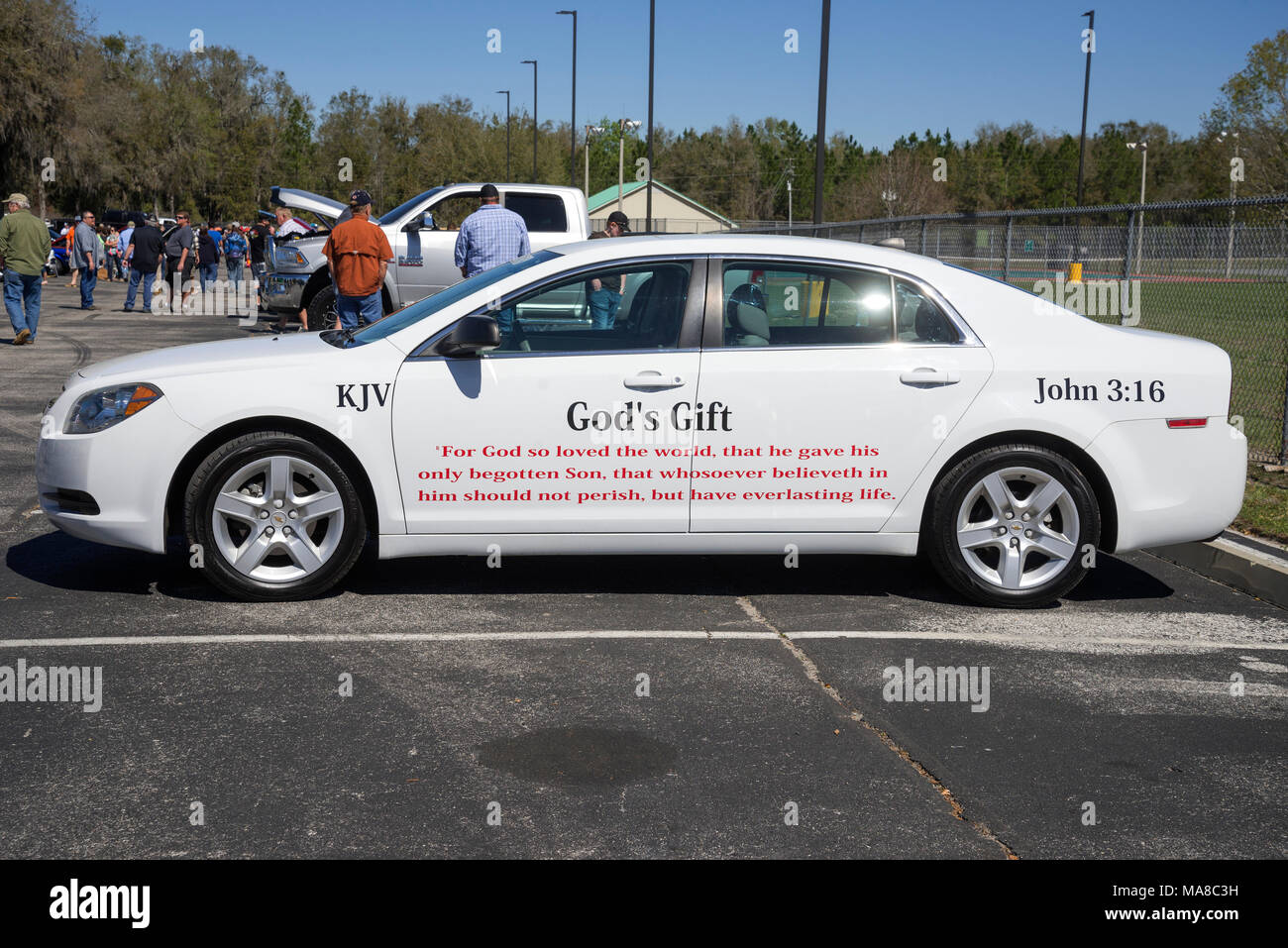 Car Show in Ft. White, Florida. Car with John 3:16 Bible verse on side. Stock Photo