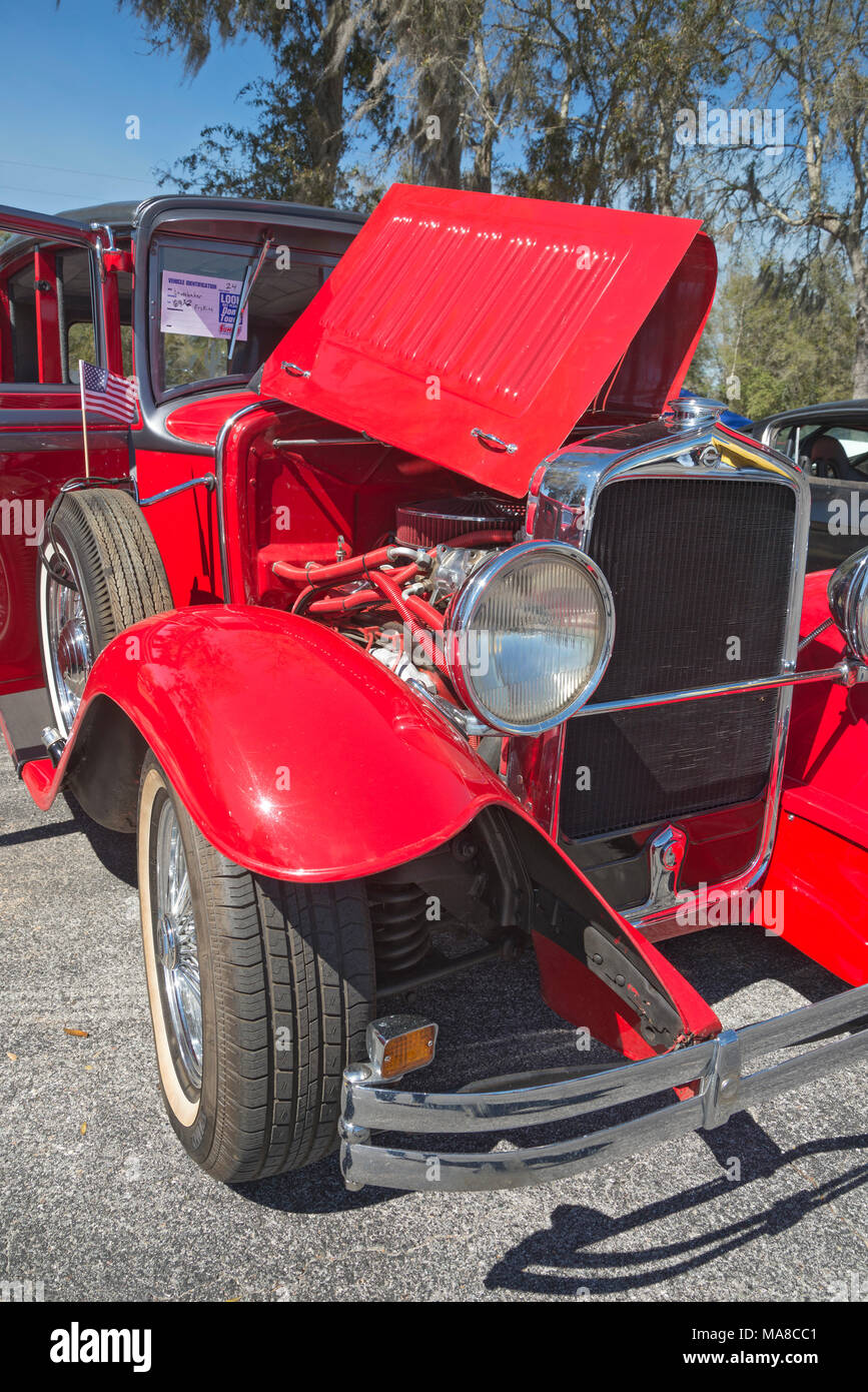 Car Show in Ft. White, Florida. Customized 1930 Studebaker Erskine with 327 Cubic Inch engine.. Stock Photo