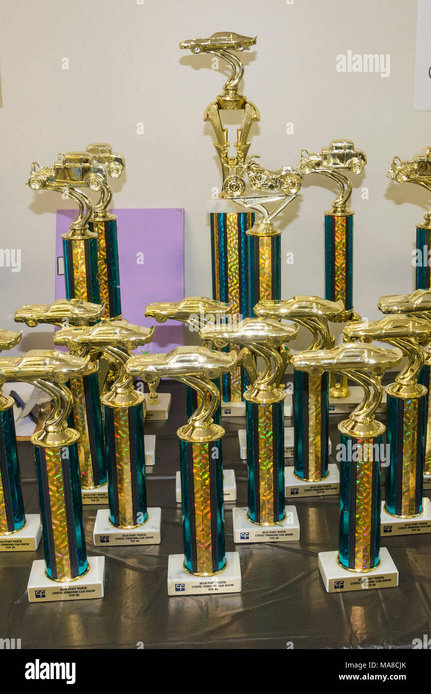 Car Show in Ft. White, Florida.  Competition trophies. Stock Photo