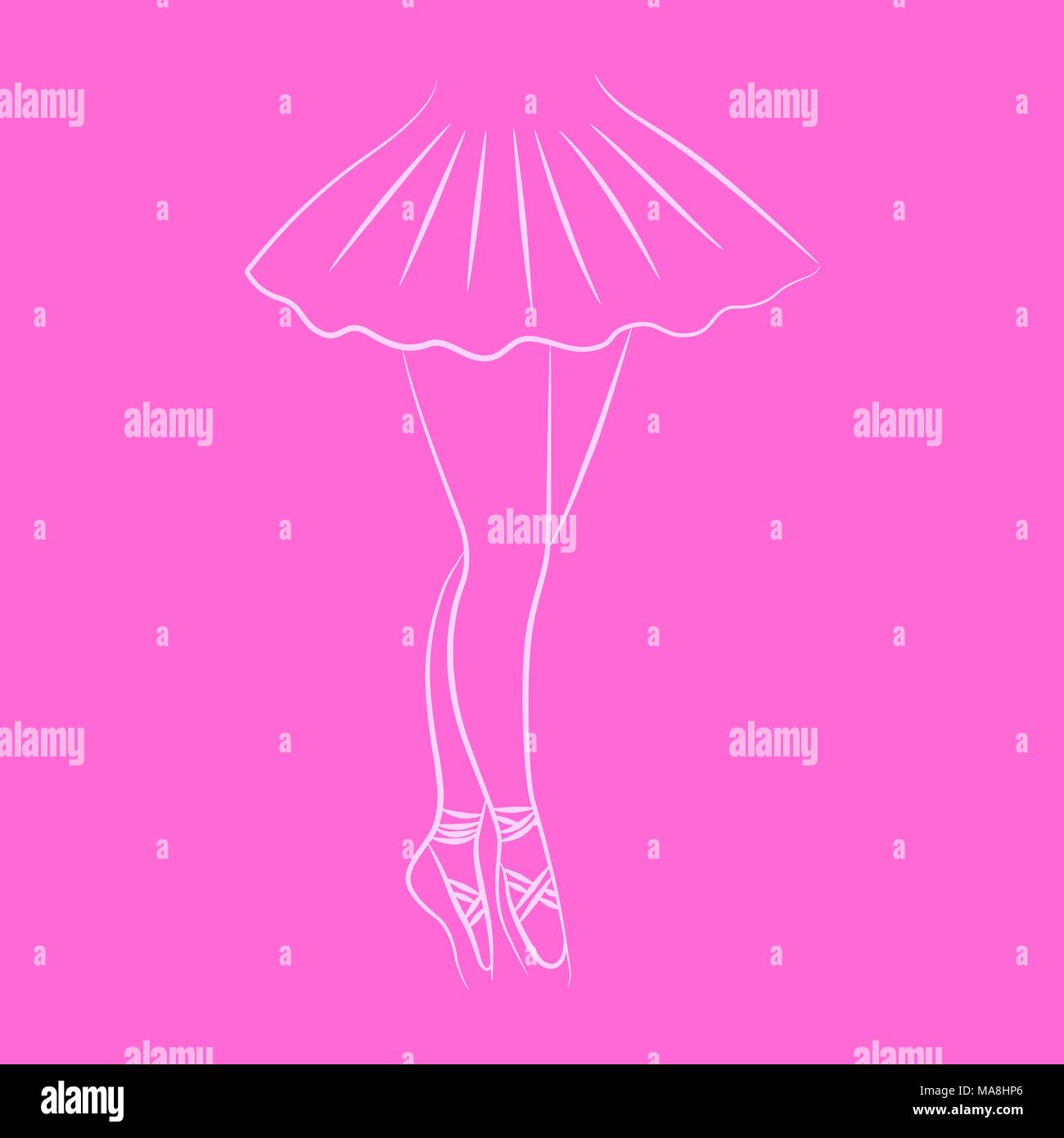 Slender ballerina feet on a pink background Stock Vector