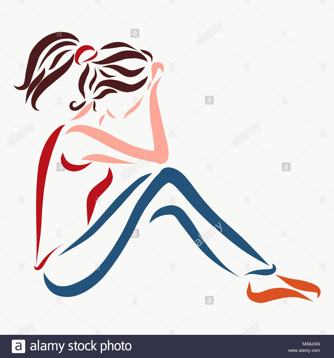 Illustration Woman Young Sitting Thinks Stock Photos