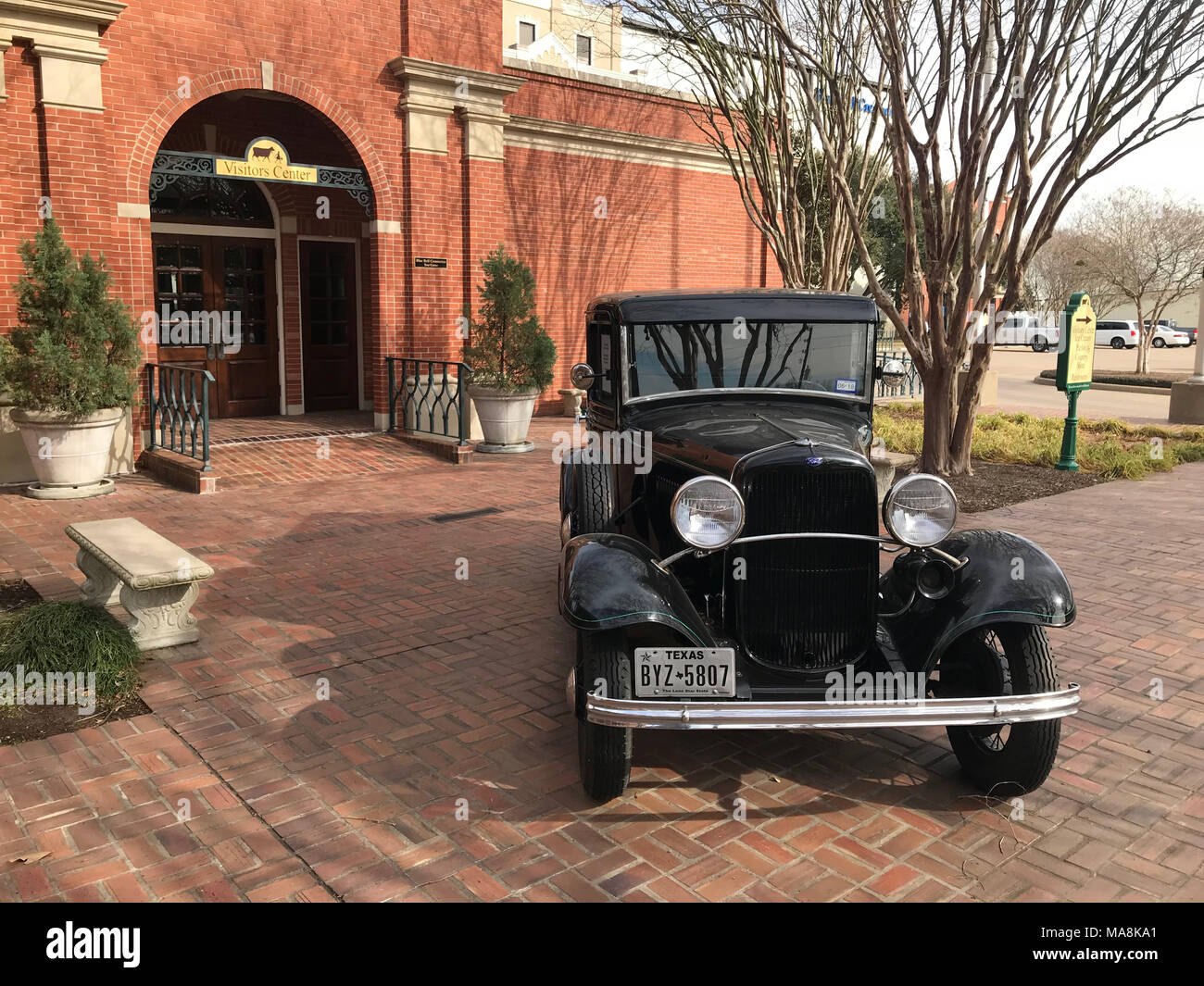 Old Blue Bell Creamery delivery truck in from of creamery plant Stock Photo