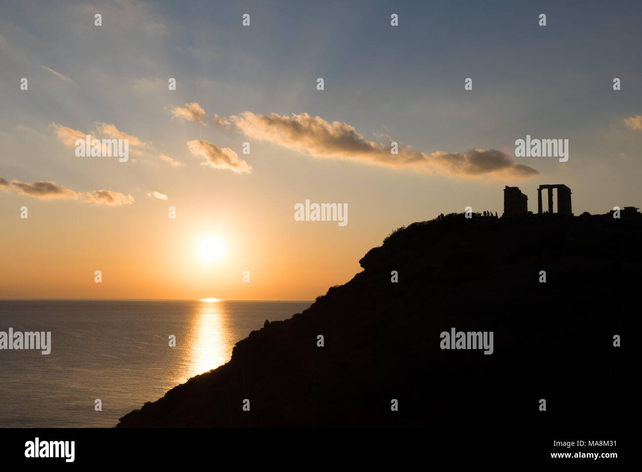Sunset at the temple of Poseidon Cape Sounion, Greece Stock Photo - Alamy