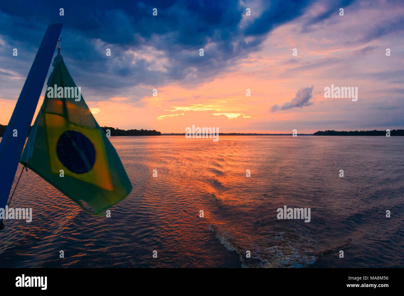 Sunset on the Amazon River Stock Photo