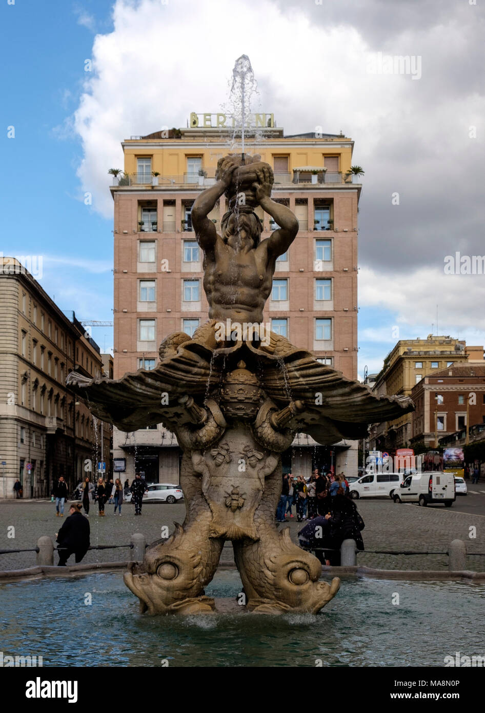 The Fontana del Tritone, Fountain of Trirton situated in Piazza Barberini in the heart of Rome, Italy Stock Photo