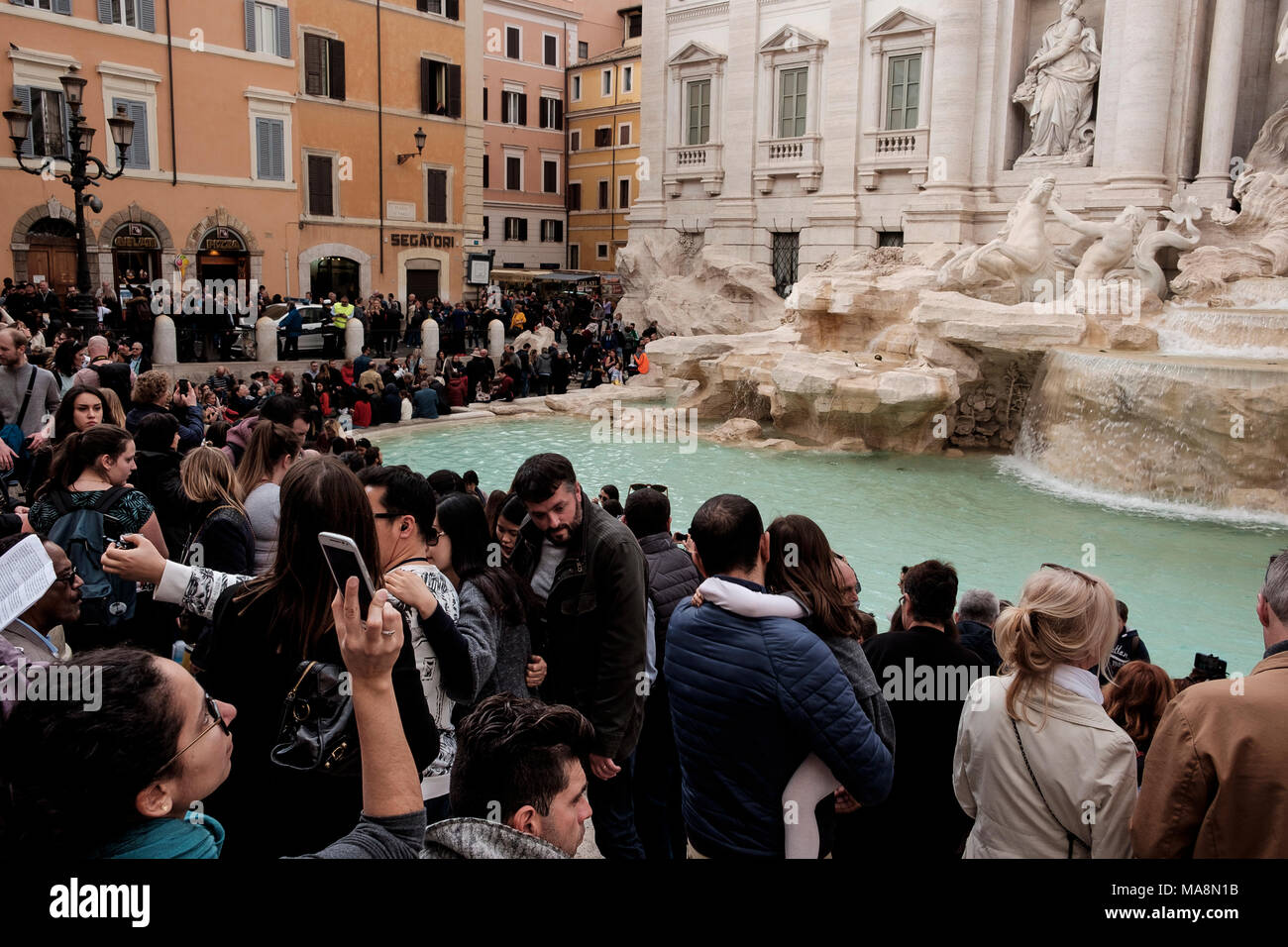 The Trevi Fountain, Fontana di Trevi, an 18th century rococo design and a tourist staple in Rome Stock Photo