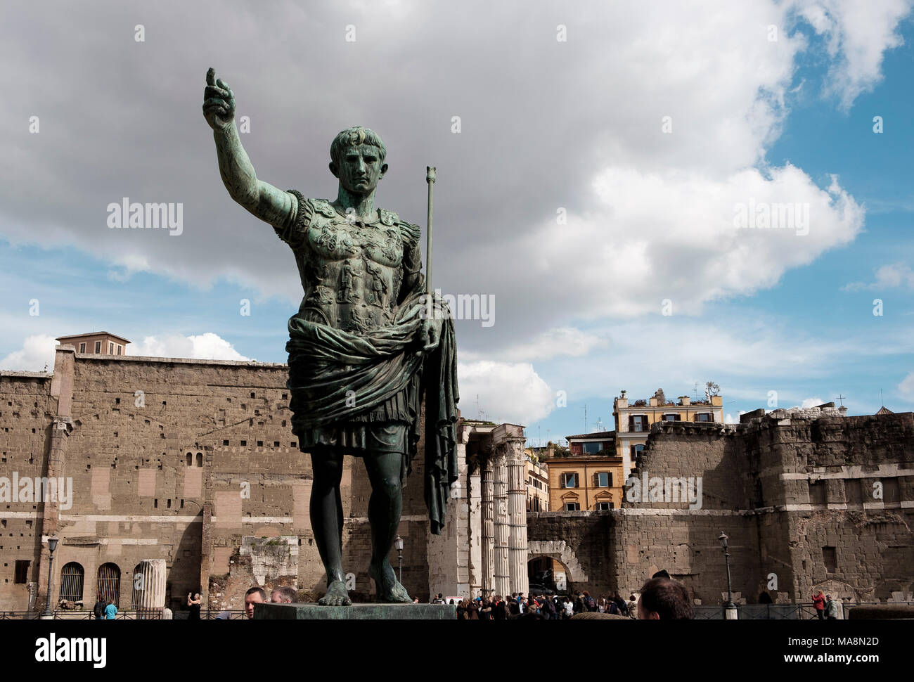 Statue of roman emperor Caesar Augustus on Via dei Fori Imperiali, Rome Stock Photo