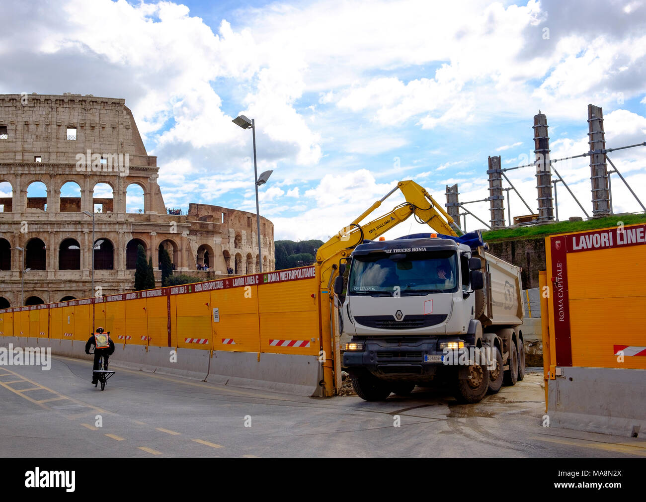 Building works in the surroundings of The Colosseum, Rome 2018 in connection with the building of Line C of the Rome Metro Stock Photo