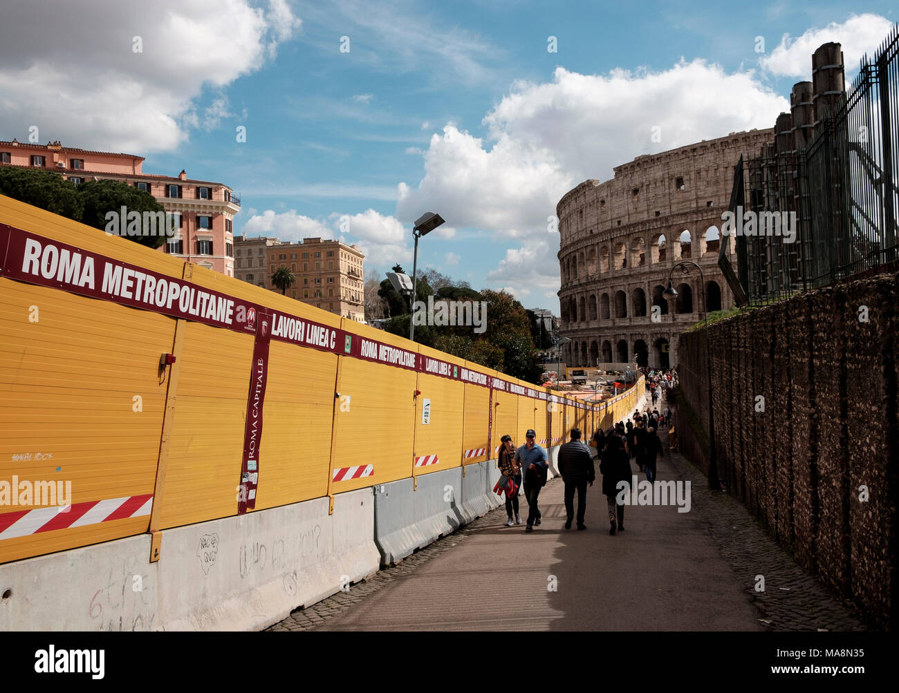 Building works in the surroundings of The Colosseum, Rome 2018 in connection with the building of Line C of the Rome Metro Stock Photo