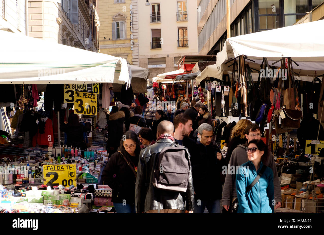 Market stalls on Via Cesare Balbo, Rome, Italy Stock Photo