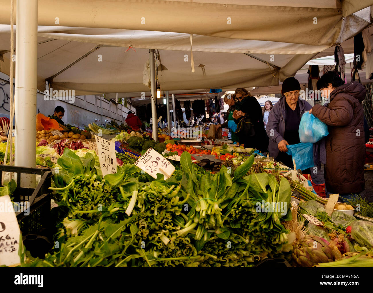 Fresh vegetable market stall on Via Cesare Balbo, Rome, Italy Stock Photo
