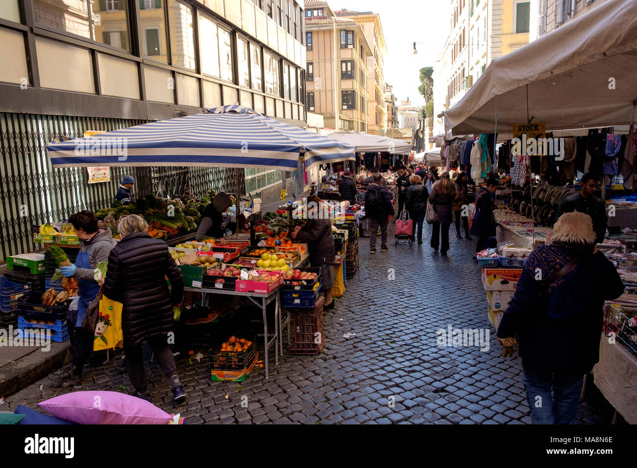 Market stalls on Via Cesare Balbo, Rome, Italy Stock Photo