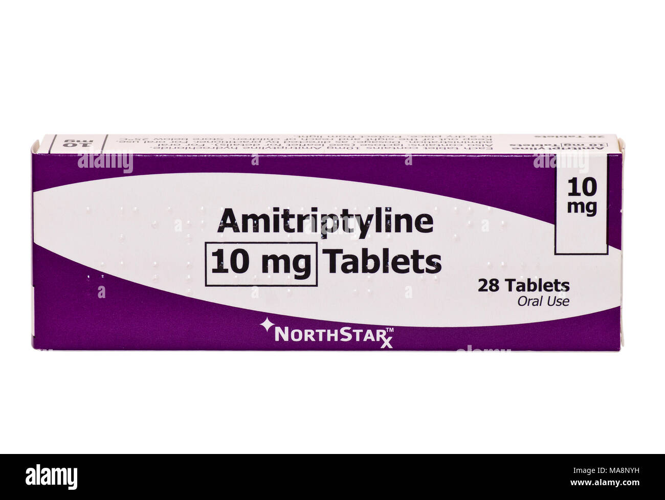 Box Of 4mg Amitriptyline Hydrochloridel tablets an Antidepressant for the treatment of Depression Stock Photo