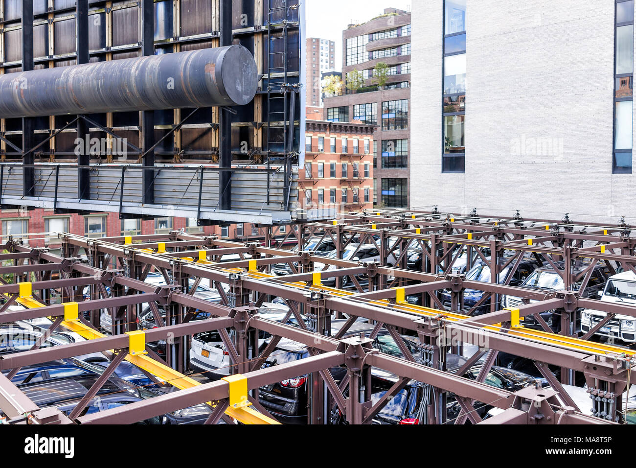 New York City, USA October 30, 2017 Aerial view of Chelsea neighborhood parked cars parking
