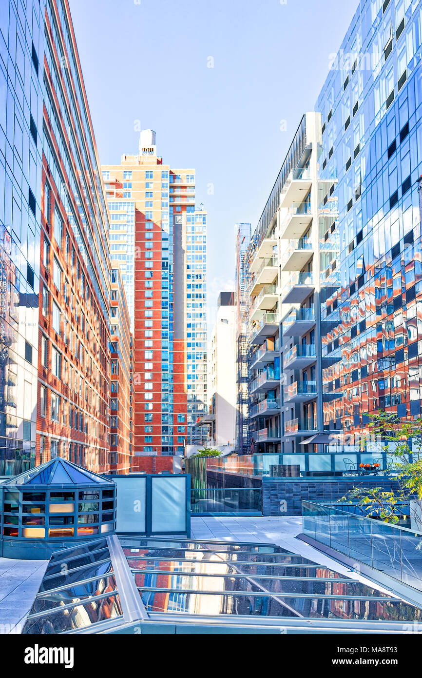 Modern glass skyscrapers apartment residential buildings in New York