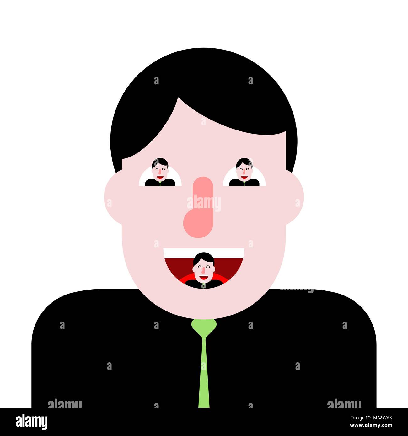 Assistant boss concept. Man with people in eyes and in his mouth. Stock Vector