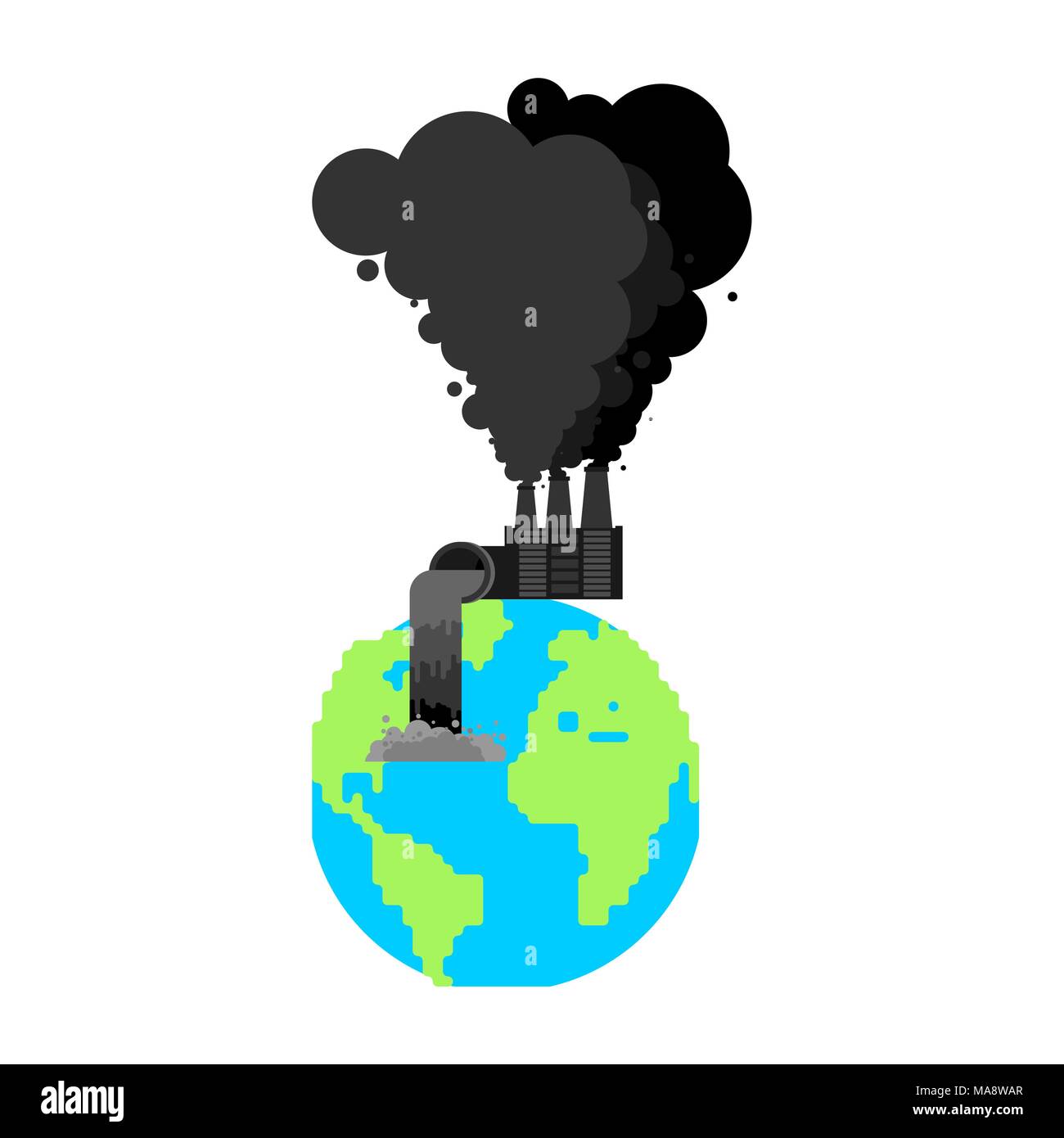 Pollution of earth. Plant and smoke. Black Poisonous waste. Environmental pollution